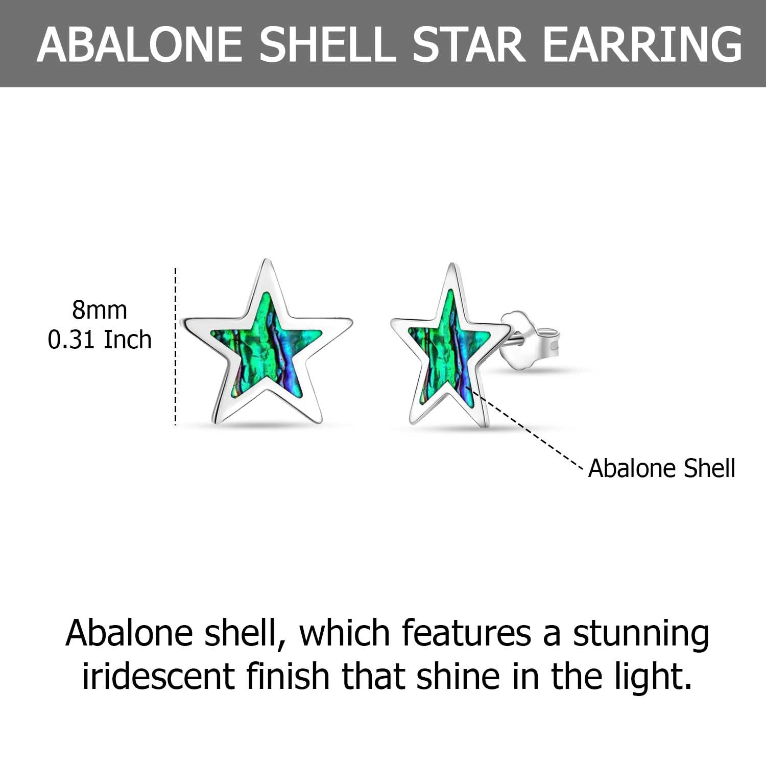 925 Sterling Silver Gemstone Bezel Setting Star Stud Abalone Shell Earrings for Women