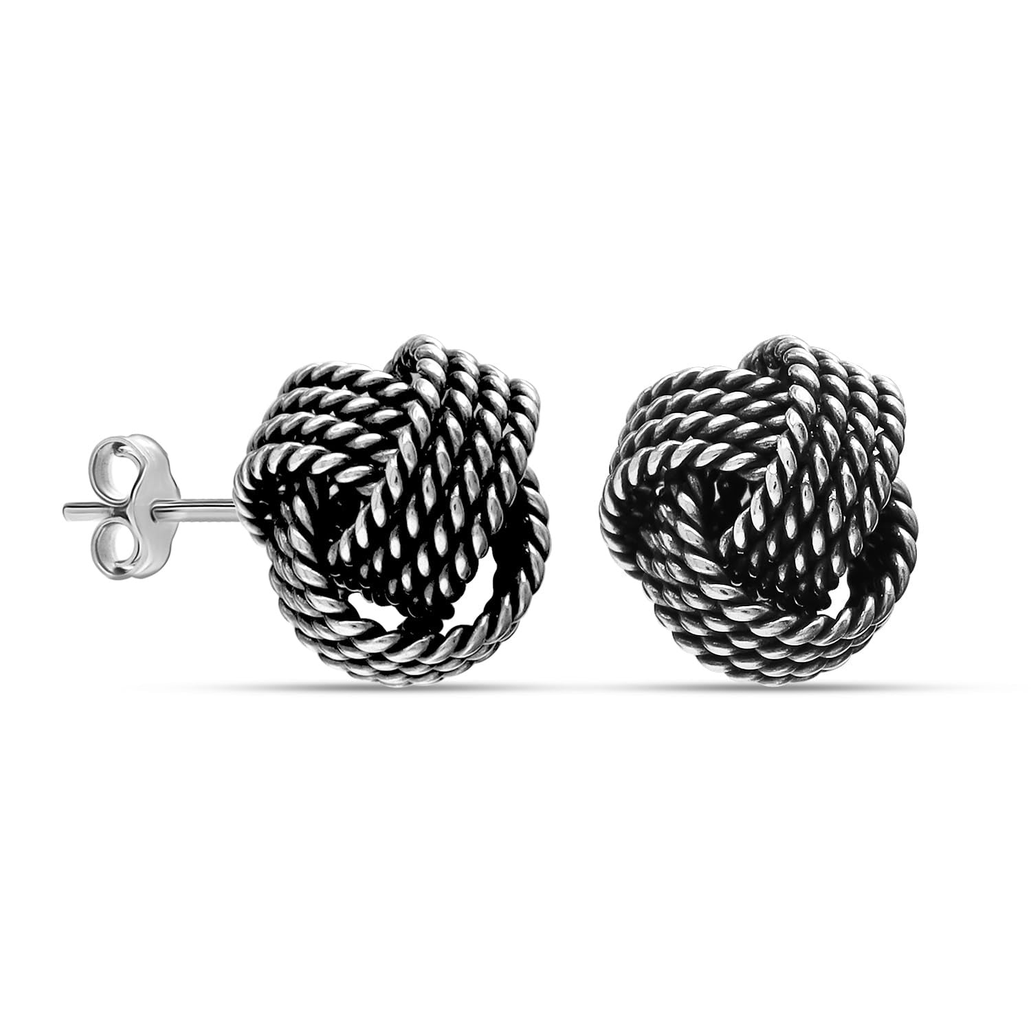 925 Sterling Silver Diamond Cut Twisted Wire Love-Knot Stud Earrings for Women 10MM