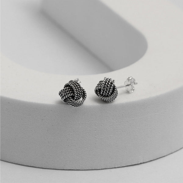 925 Sterling Silver Diamond Cut Twisted Wire Love-Knot Stud Earrings for Women 10MM