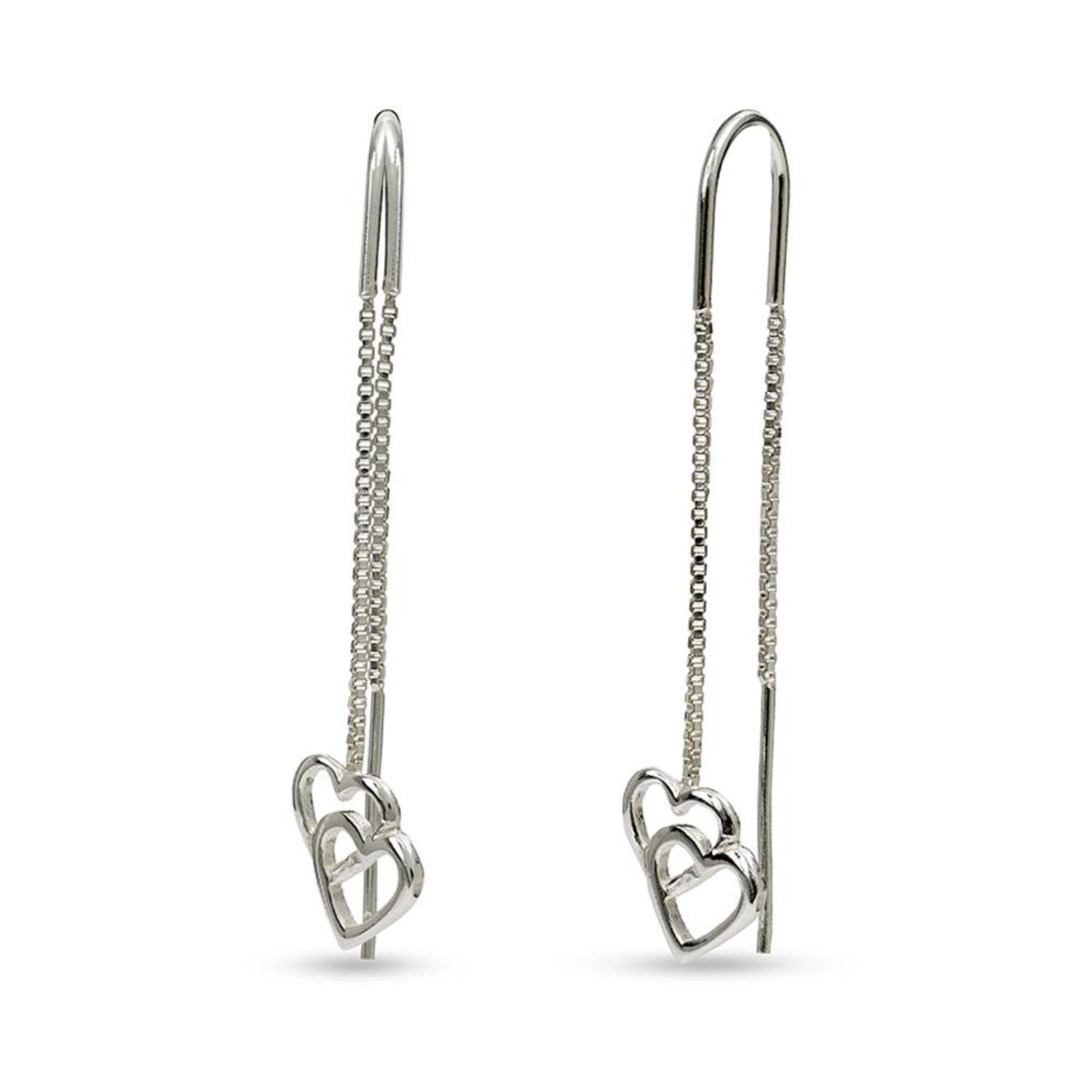 925 Sterling Silver Heart Threader Earrings for Teen Women
