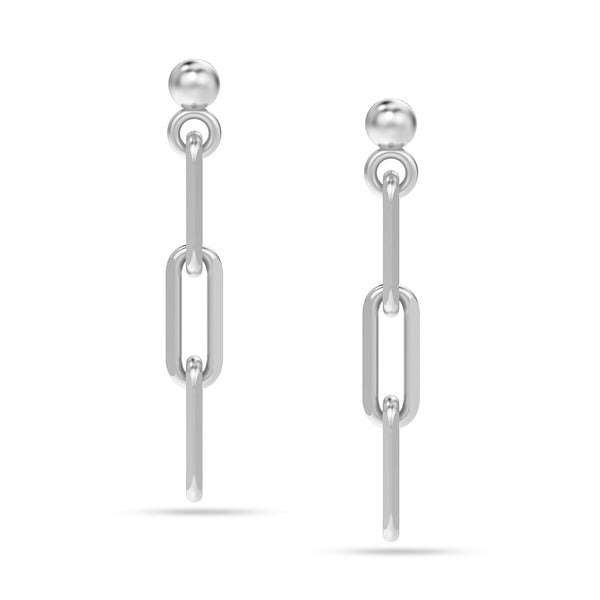 925 Sterling Silver Jewellery Rhodium-Plated Italian Paperclip Link Drop Liner Stud Earrings for Women Teen 30MM