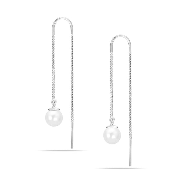 925 Sterling Silver Pearl Drop Threader Earrings for Girl Women