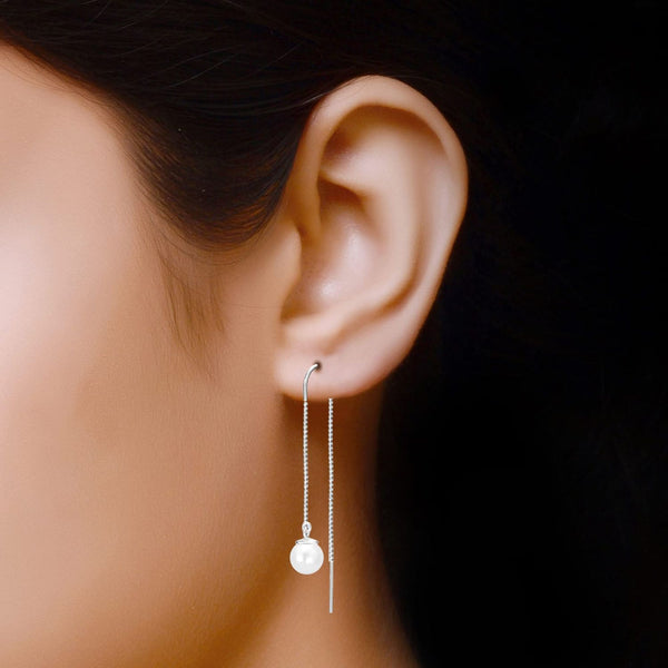 925 Sterling Silver Pearl Drop Threader Earrings for Girl Women