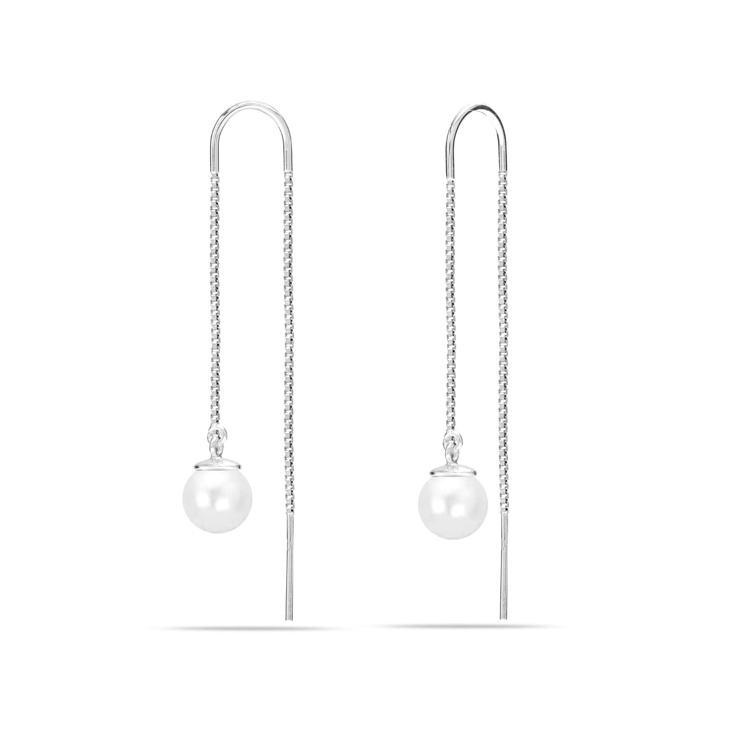 925 Sterling Silver Pearl Drop Threader Earrings for Girl Women