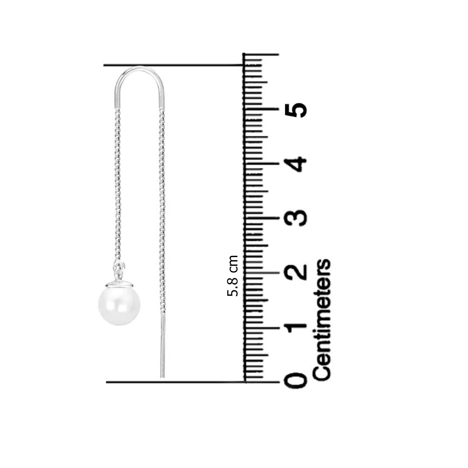 925 Sterling Silver Pearl Drop Threader Earrings for Girl Women