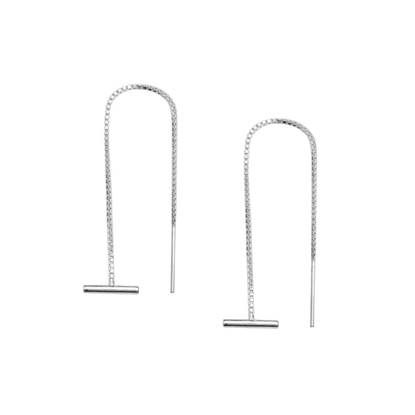 925 Sterling Silver T Bar Box Chain Tassel Drop Dangle Earrings for Women Teen
