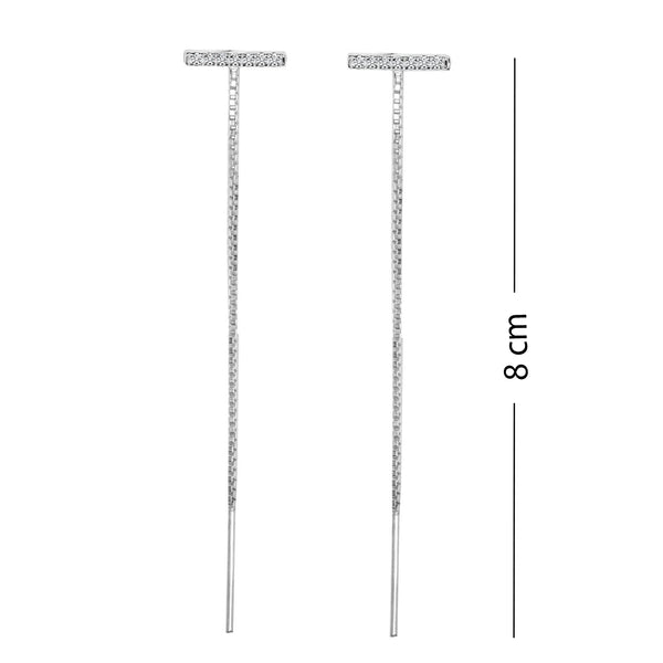 925 Sterling Silver CZ Lightweight T Bar Box Chain Earrings for Women Teen