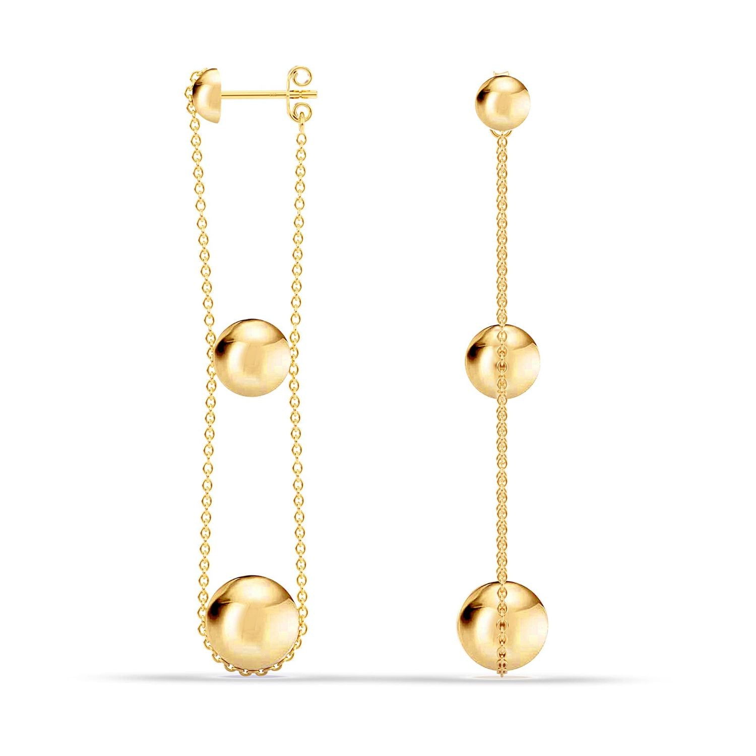 925 Sterling Silver Gold-Plated Yellow Gold Classic Ball Triple Drop Dangle Earrings for Women Teen