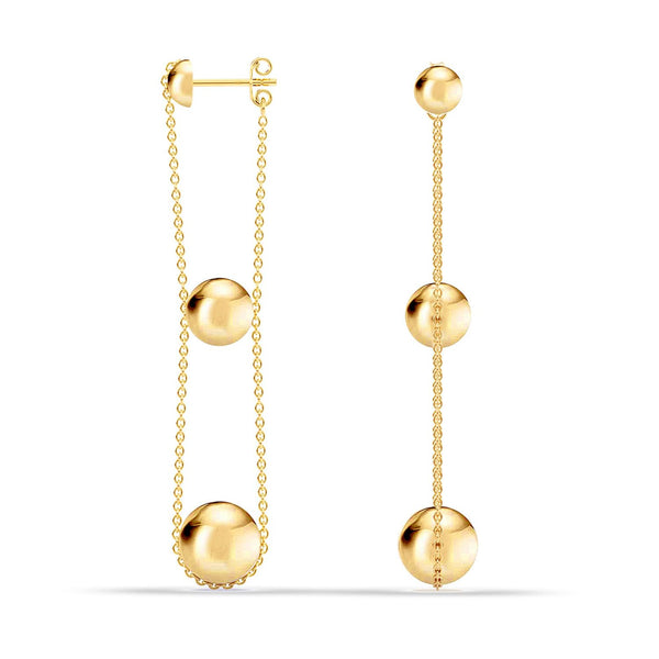 925 Sterling Silver Gold-Plated Yellow Gold Classic Ball Triple Drop Dangle Earrings for Women Teen