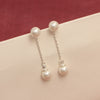 925 Sterling Silver Double Pearl with CZ Drop Dangle Stud Earrings for Women Teen