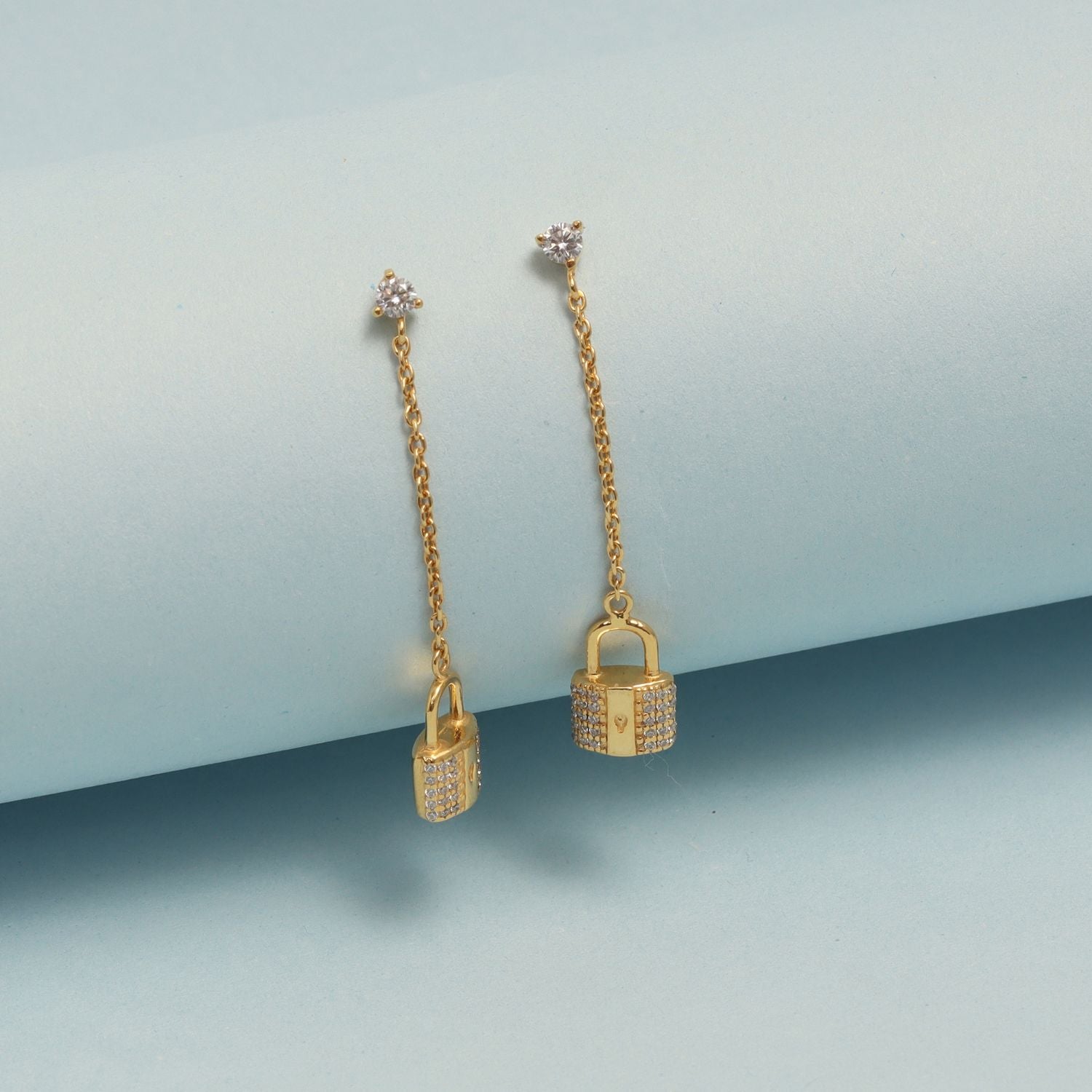 925 Sterling Silver 14K Gold Plated Delicate Lock Cute Tiny Earrings for Women Teen