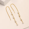 925 Sterling Silver 14K Gold Plated Simulated Pearl Threader Drop Dangle Earrings for Women Teen