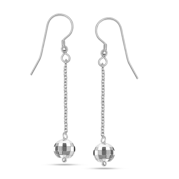 925 Sterling Silver Classic Long Chain Hook Mirror Disco Ball Drop Dangle Earrings for Women