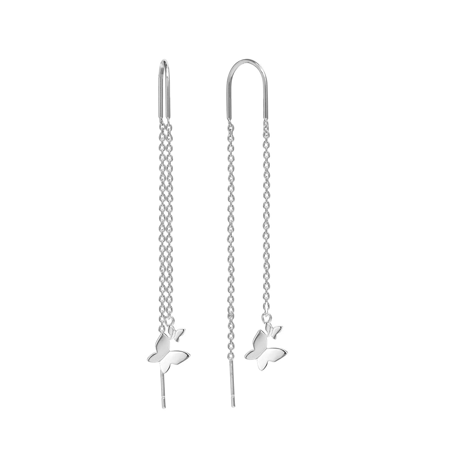 925 Sterling Silver Long Threader Tassel Chain Hypoallergenic Double Butterfly Drop Dangle Earrings Earrings for Women