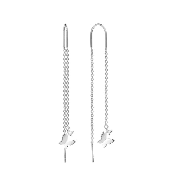 925 Sterling Silver Long Threader Tassel Chain Hypoallergenic Double Butterfly Drop Dangle Earrings Earrings for Women