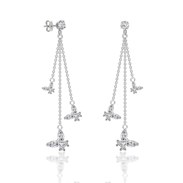925 Sterling Silver Cubic Zirconia Lightweight Crystal Long Tassel Chain Butterfly Drop Dangle Earrings for Women