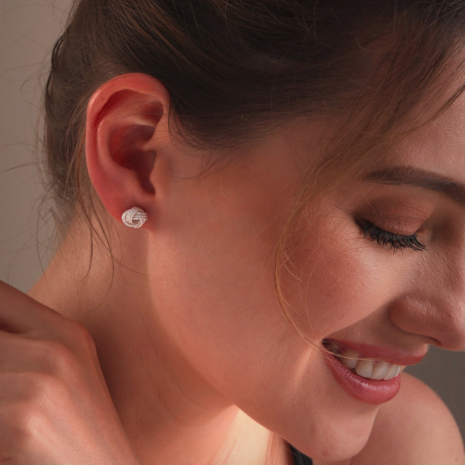 925 Sterling Silver Diamond-Cut Love-Knot Stud Earrings for Women 9 MM