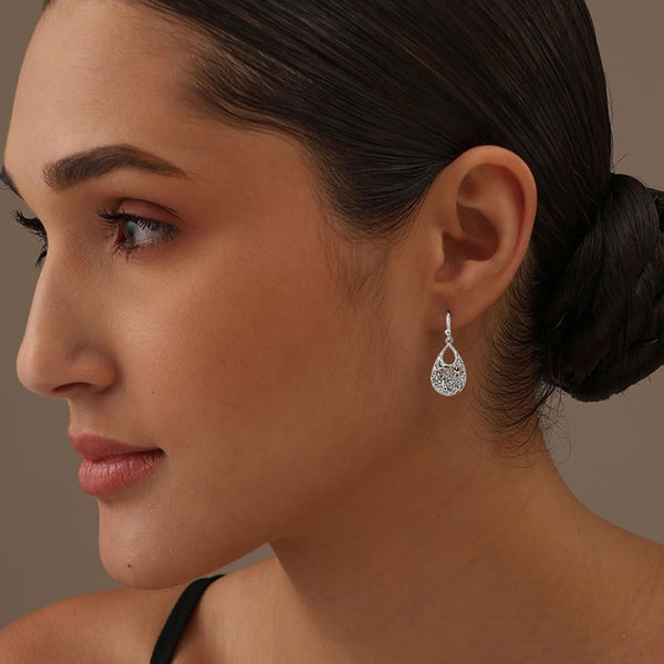 925 Sterling Silver Turkish Tear Drop Diamond Cut Earrings for Women