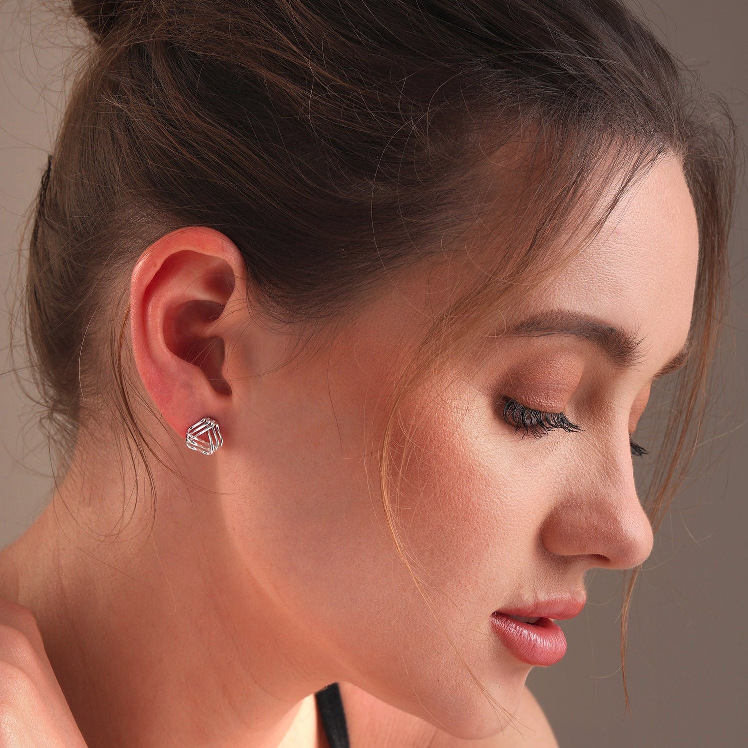 925 Steling Silver Curved Lined Triangle Geometric Stud Earrings for Women