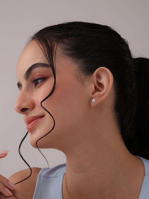women wearing Silver Starfish Stud Earrings