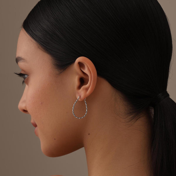 925 Sterling Silver Antique Weaved Teardrop Lightweight Twisted Rope Design Click-Top Hoop Earrings for Women Teen