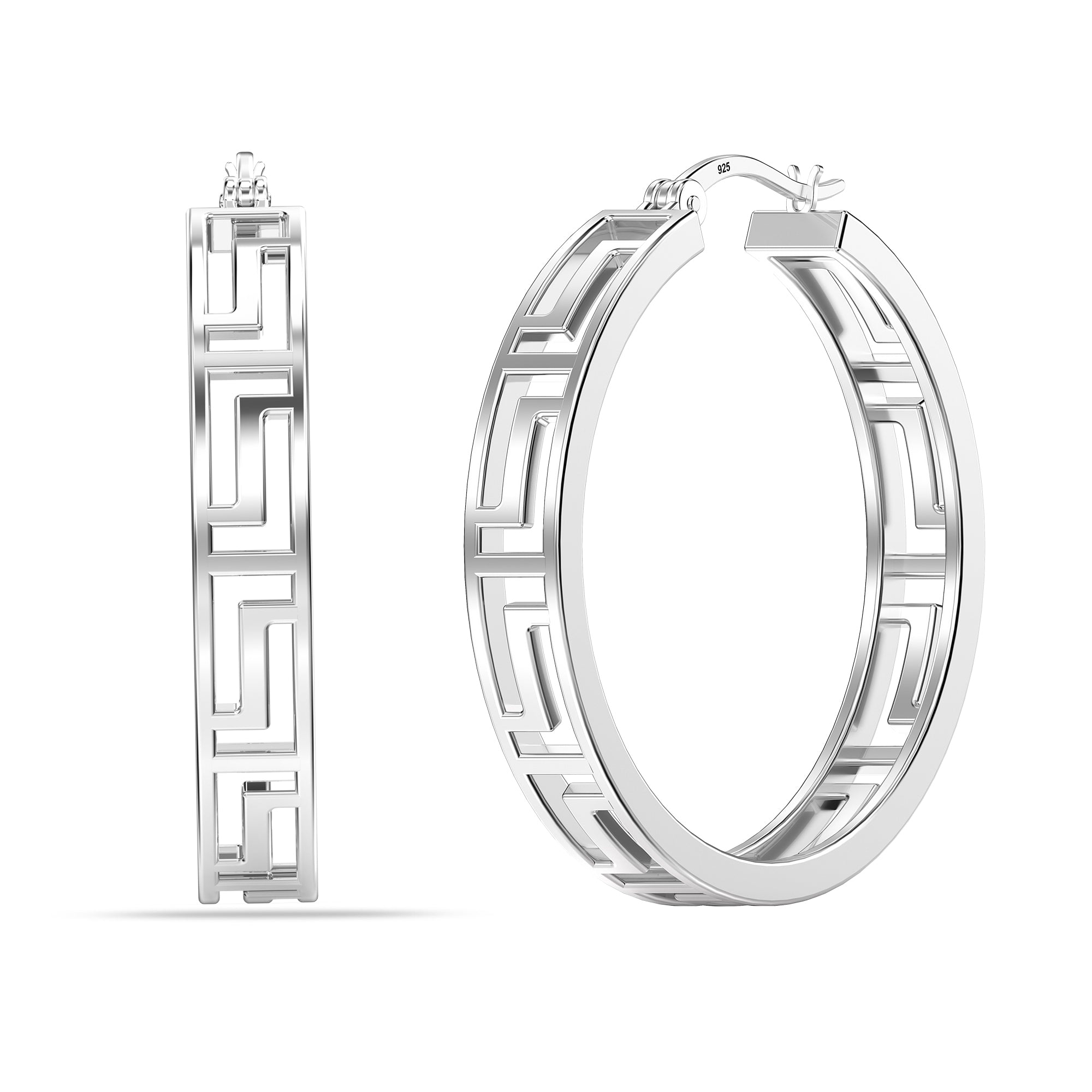 925 Sterling Silver Greek Wall Hoop Earrings for Teen Women 30MM