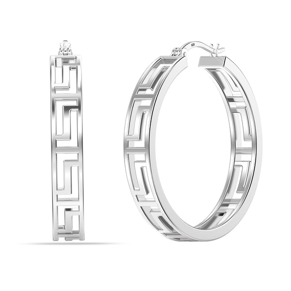 925 Sterling Silver Greek Wall Hoop Earrings for Teen Women 30MM