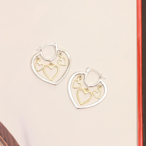 925 Sterling Silver Gold-Plated Two-Tone Heart Hoop Earring for Women Teen