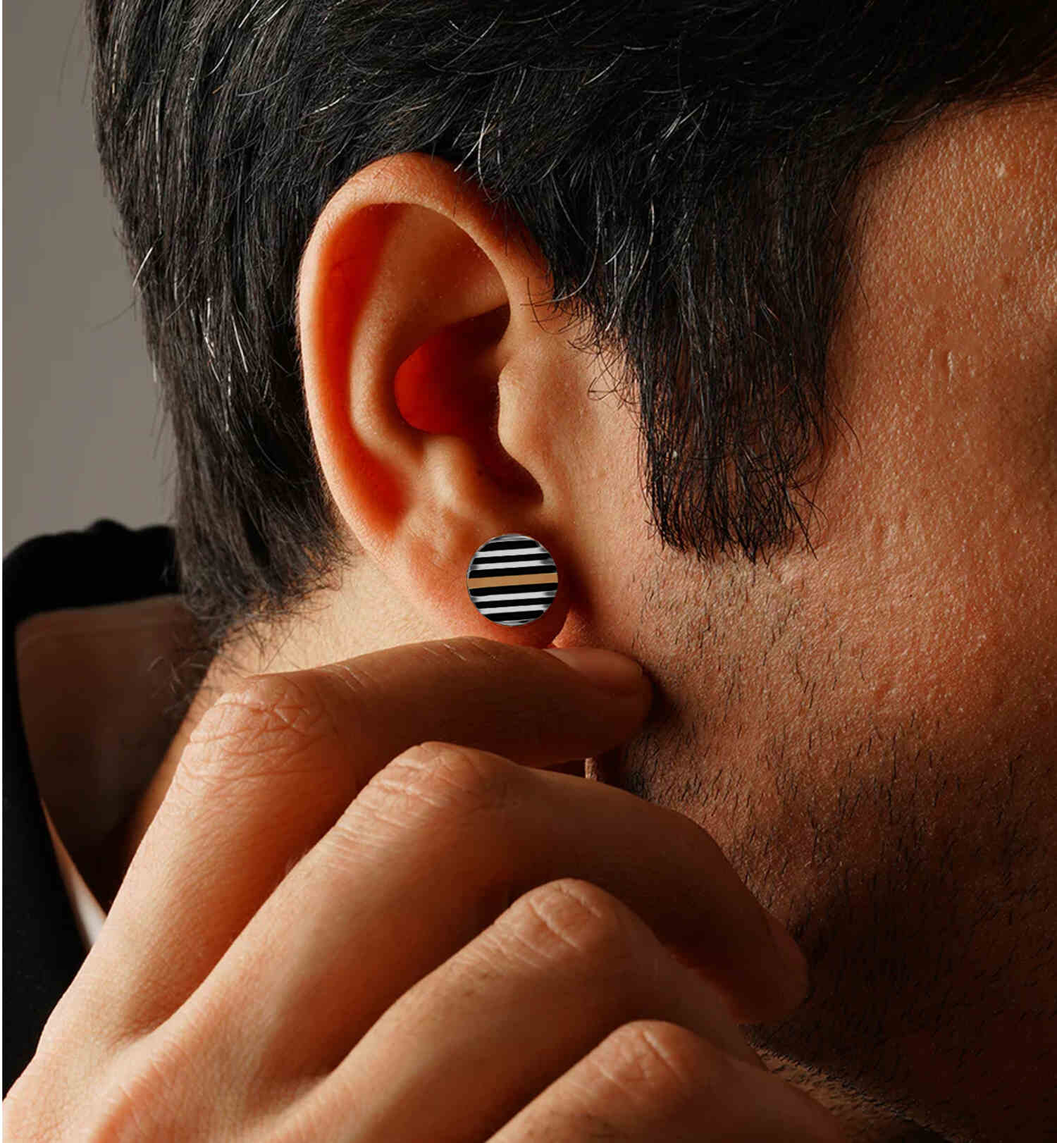 Dual Tone Men's Stud Earring