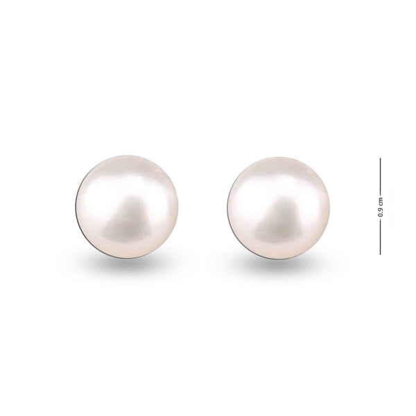 925 Sterling Silver 9 MM Pearl Stud Round Earrings for Women