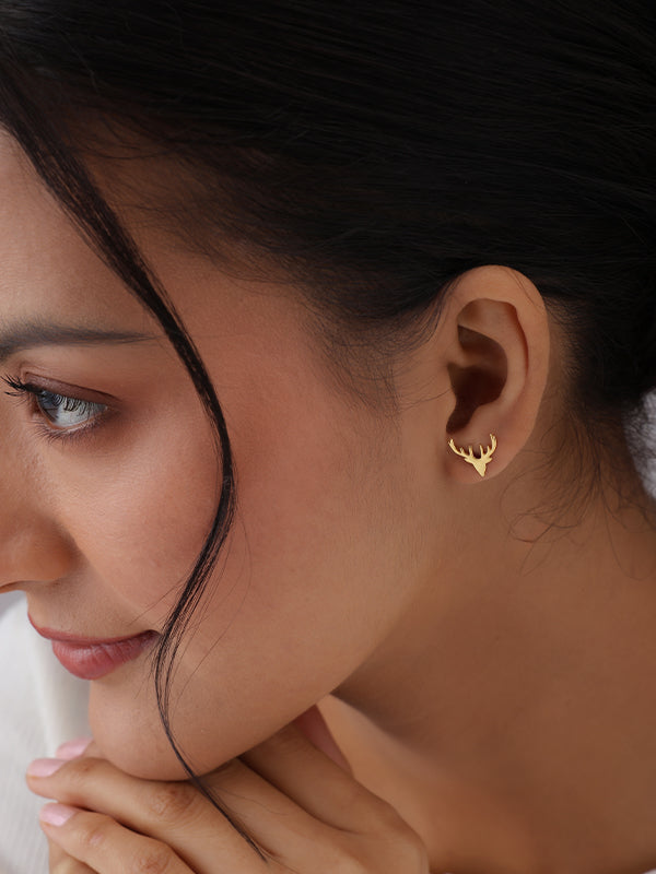 Golden Antler Stud Earrings