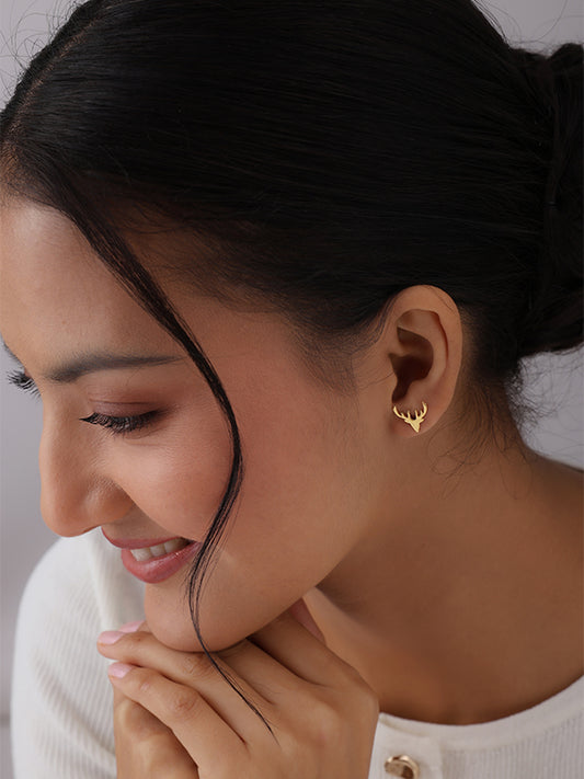 Golden Antler Stud Earrings