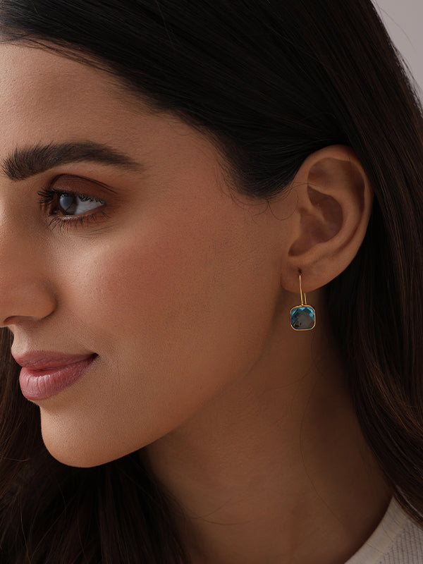 Golden Blue Topaz Drop Earrings