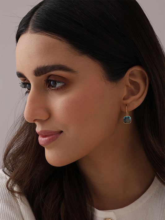Golden Blue Topaz Drop Earrings