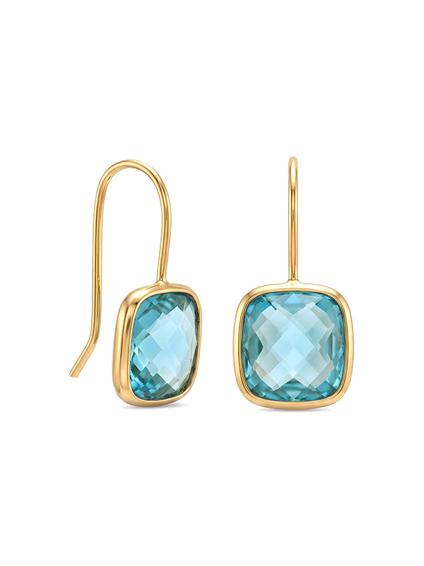 Golden Blue Topaz Drop Earrings