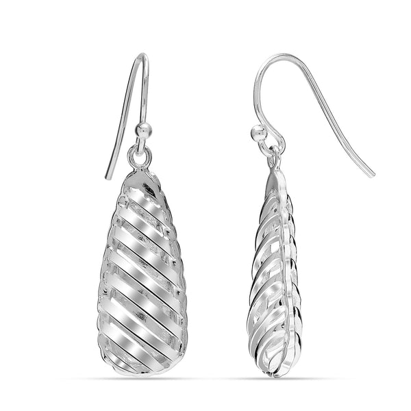 925 Sterling Silver Double-Sided Embossed Texture Classic U-Shaped Croissant Drop Dangle Earrings for Women