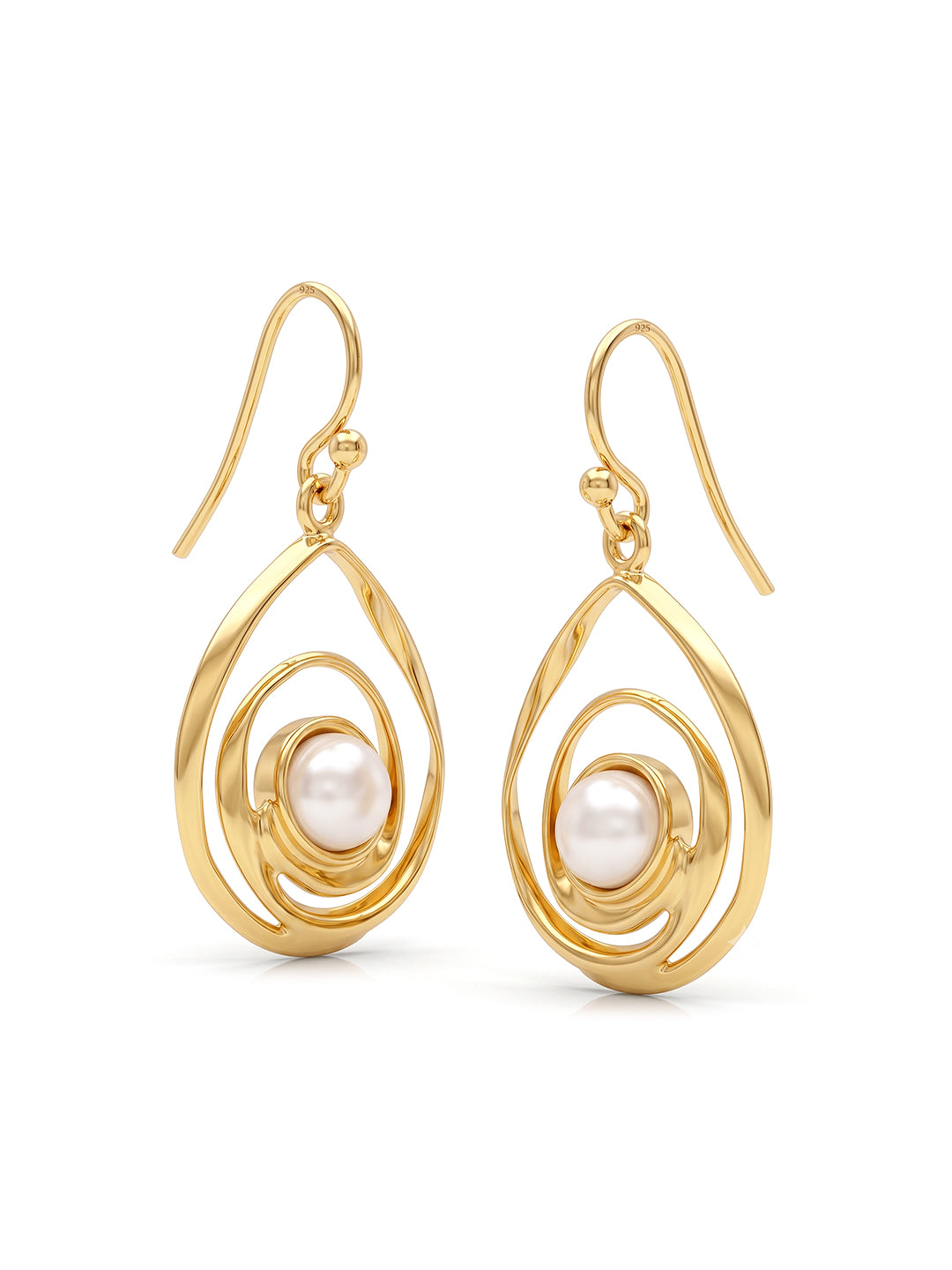 Golden Spiral Pearl Drop Earrings