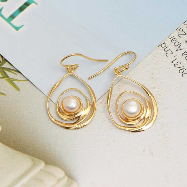 925 Sterling Silver Gold Plated Simulated Pearl Drop Dangling Earring for Women and Teen