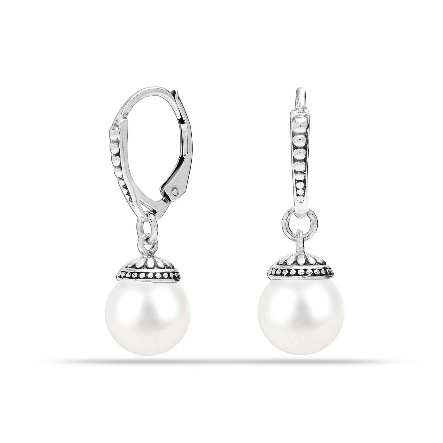 925 Sterling Silver Simulated Shell Pearl Leverback Dangle Earrings for Women & Girls