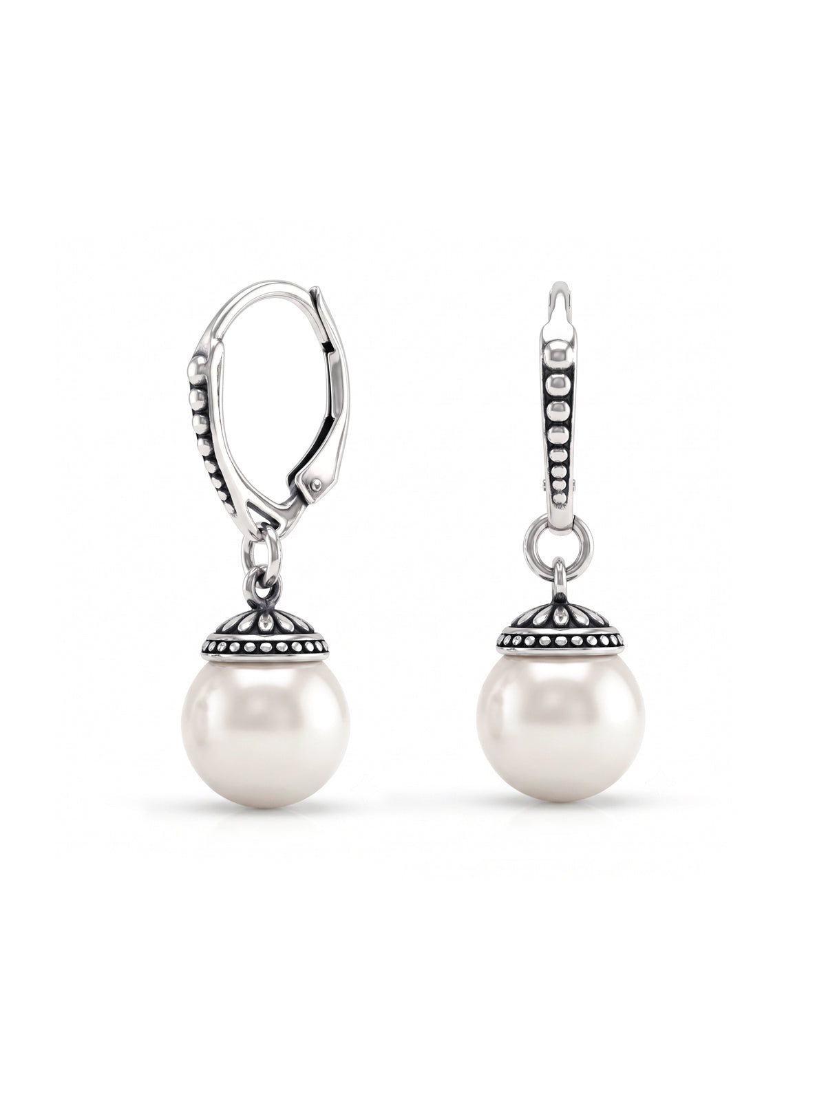 Silver Beaded Pearl Drop Earrings