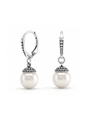 Silver Beaded Pearl Drop Earrings