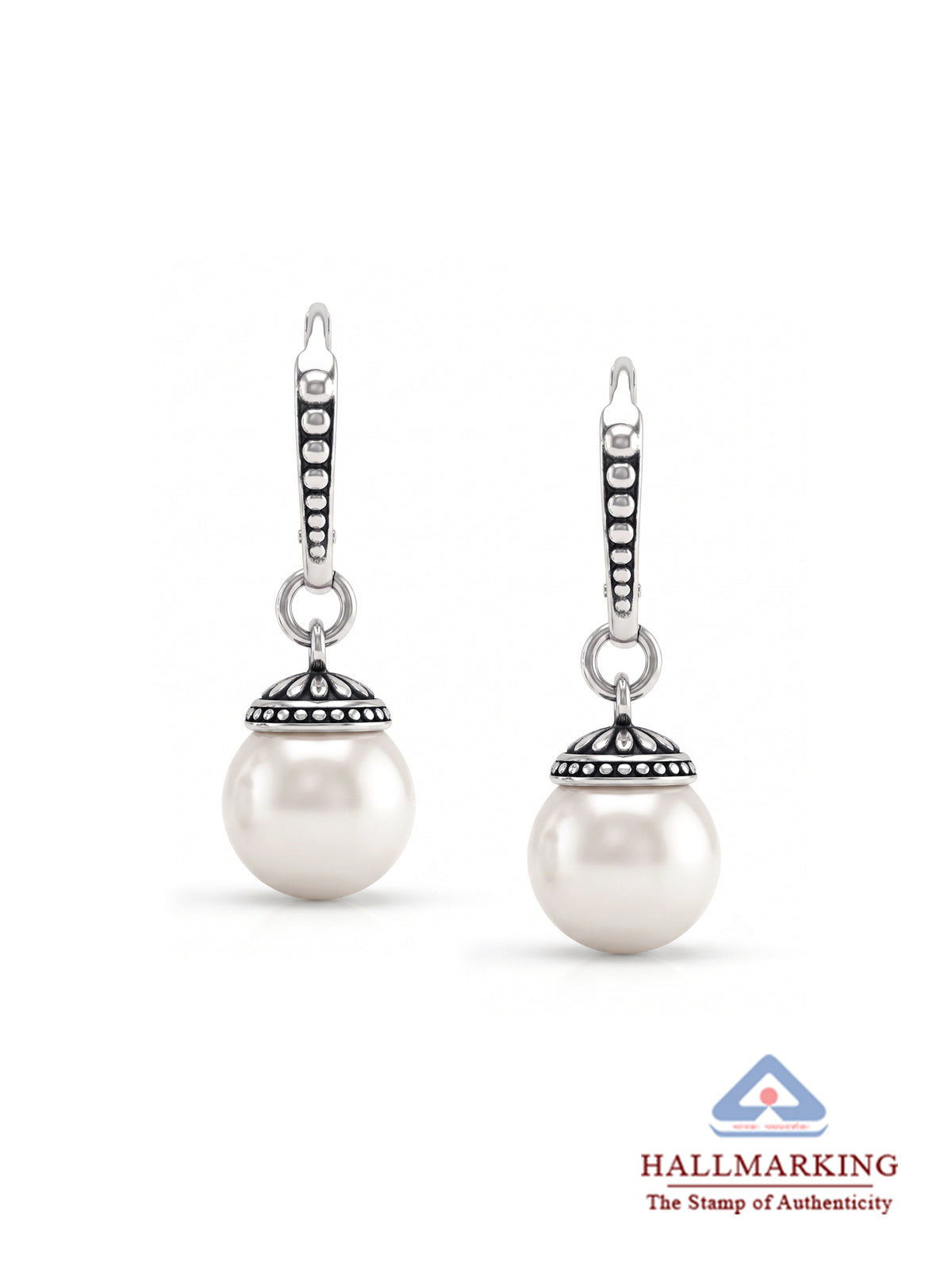 Silver Beaded Pearl Drop Earrings
