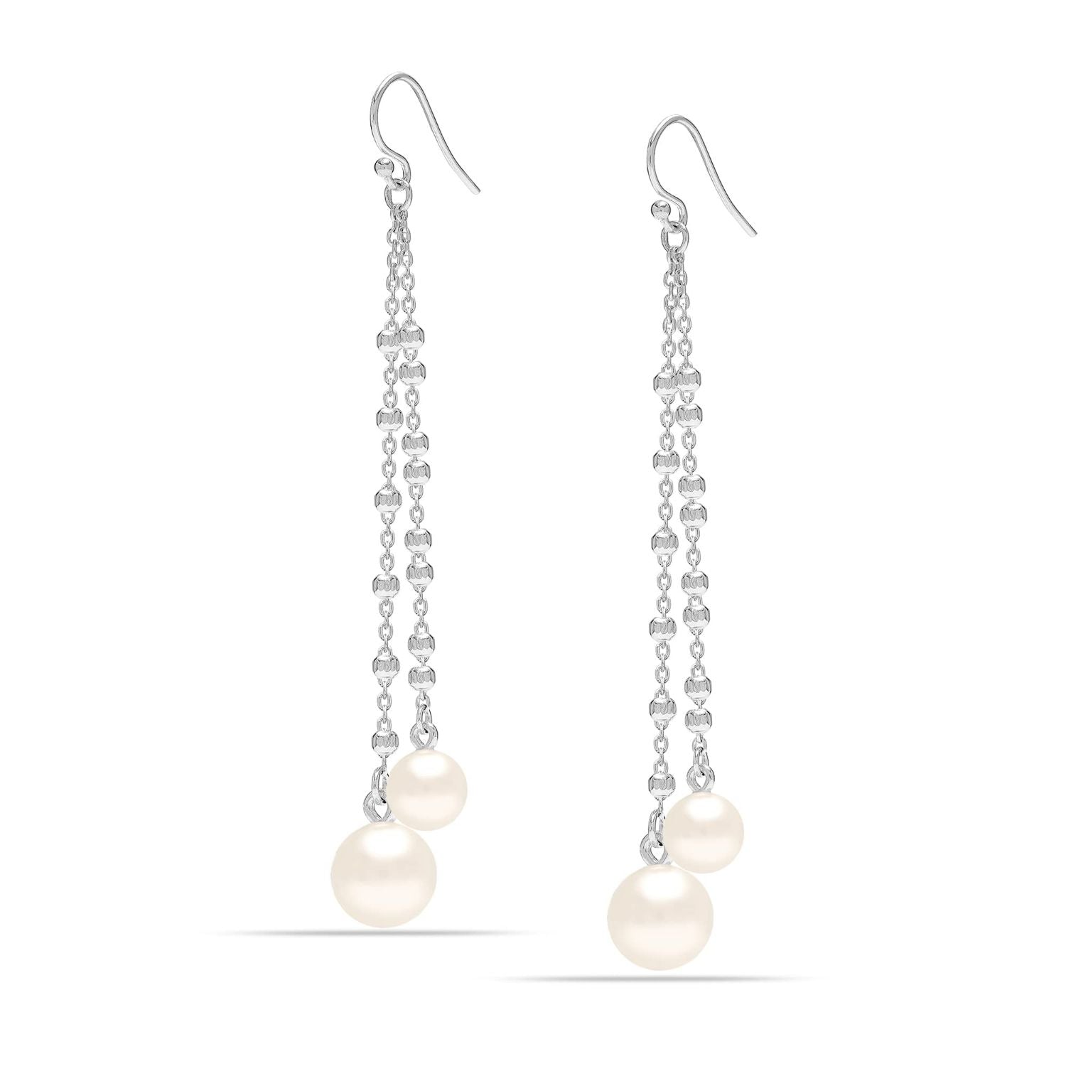 925 Sterling Silver Pearl Threader Tassel Long Chain Drop Dangler Earrings for Women Teen