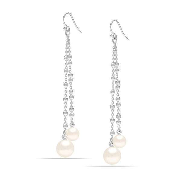 925 Sterling Silver Pearl Threader Tassel Long Chain Drop Dangler Earrings for Women Teen