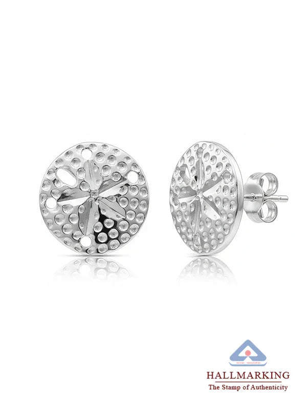 Round Dome Shape Textured Silver Stud Earrings