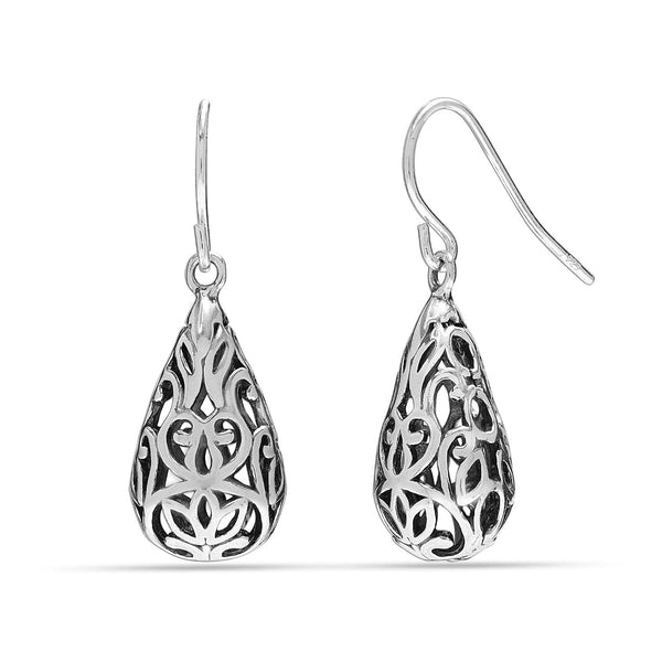 925 Sterling Silver Lacy Floral Teardrop Dangle Earrings for Teen Women