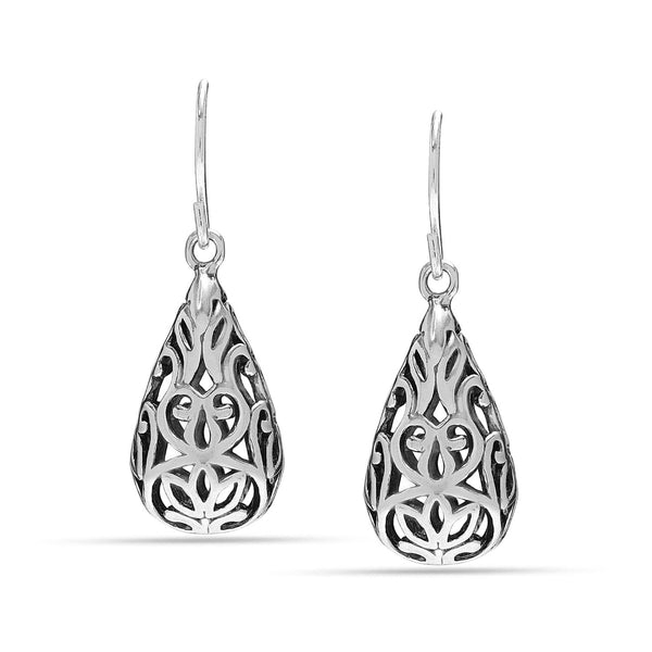 925 Sterling Silver Lacy Floral Teardrop Dangle Earrings for Teen Women