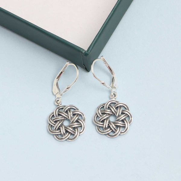 925 Sterling Silver Antique Celtic Knot Leverback Light-Weight Drop Dangle Earrings for Women 32 MM