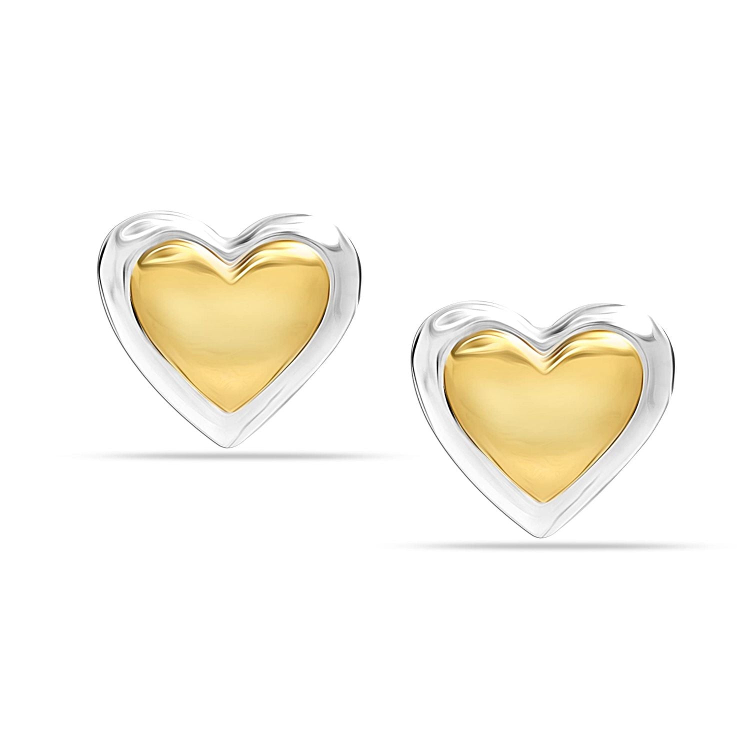 925 Sterling Silver Two-Tone Heart Shape Stud Earrings for Teen Women