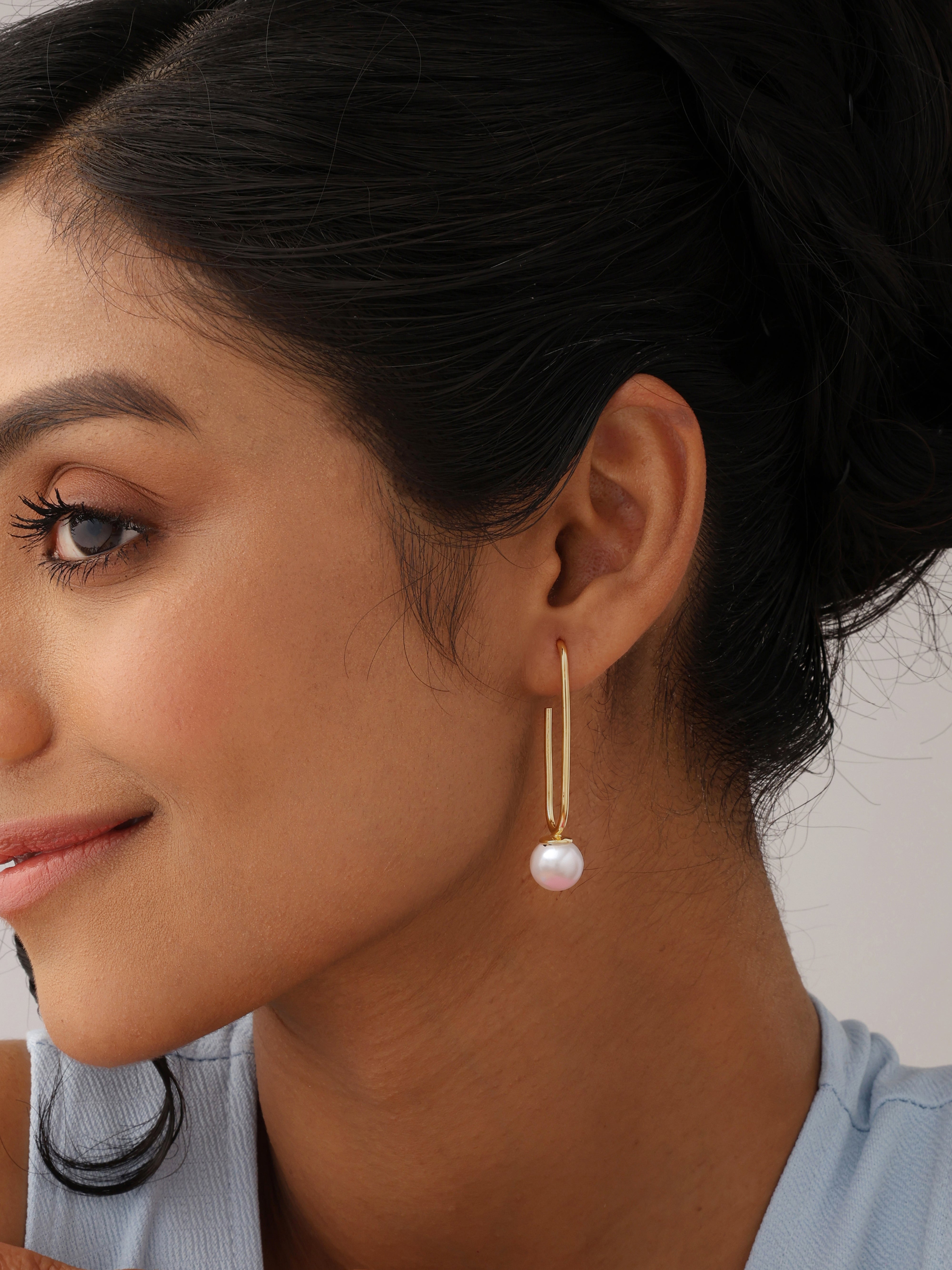 Gold-Plated Pearl Dangle Earrings